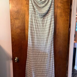 White House Black Market Gray and White Sleeveless Maxi Dress